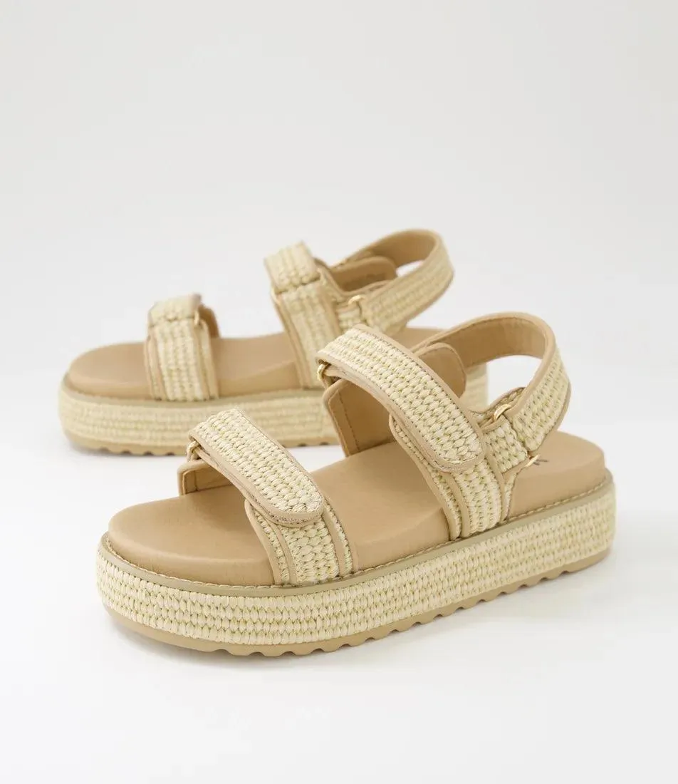 MOLLINI BRIDGETT NATURAL WOVEN LEATHER SANDALS