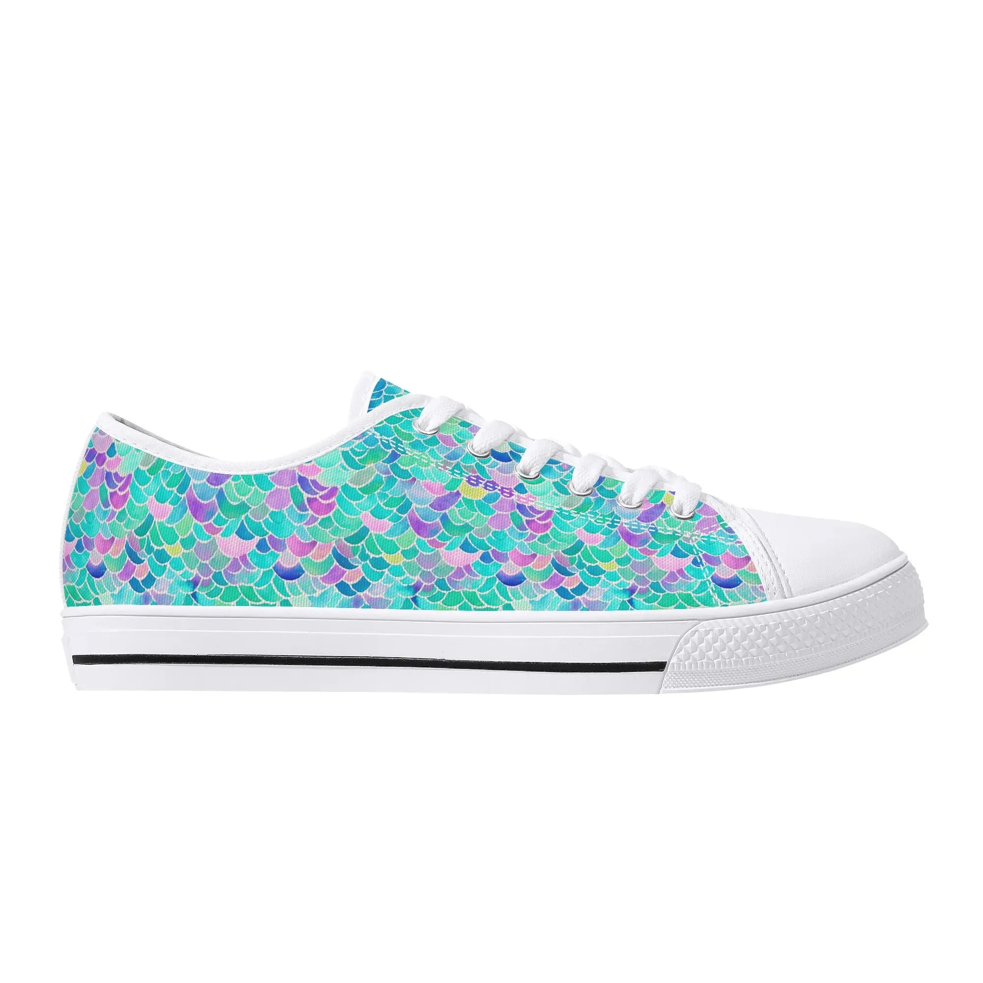 Pastel Seas: Mermaid Tail in Enchanting Pastel Hues Womens Low Top Canvas Sneakers US5.5 - US12